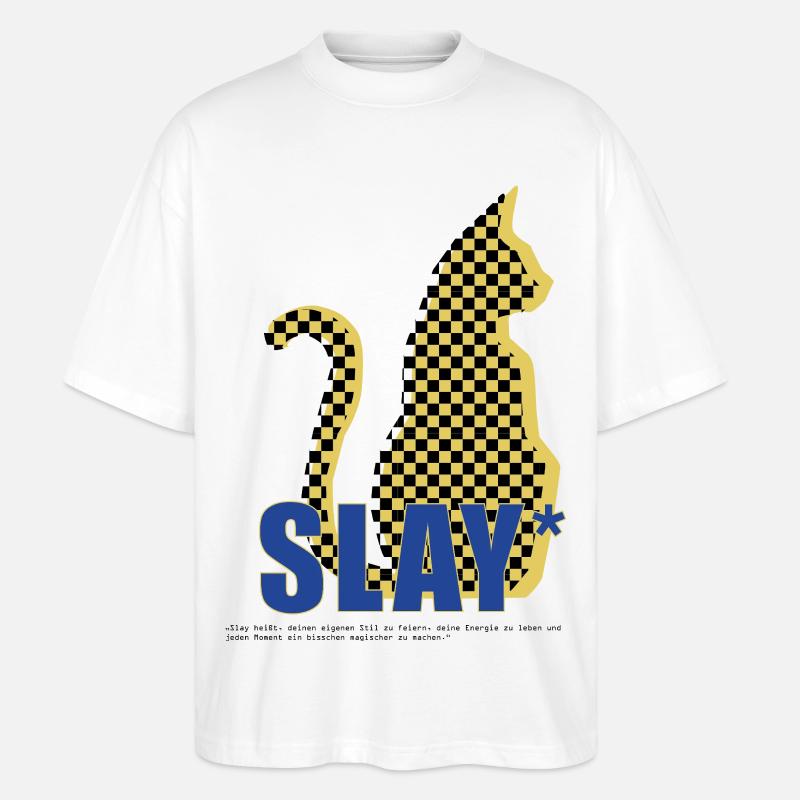 Slay Katze Checker Silhouette - Stanley/Stella Oversized Unisex Bio T-Shirt Blaster 2.0 - Weiß