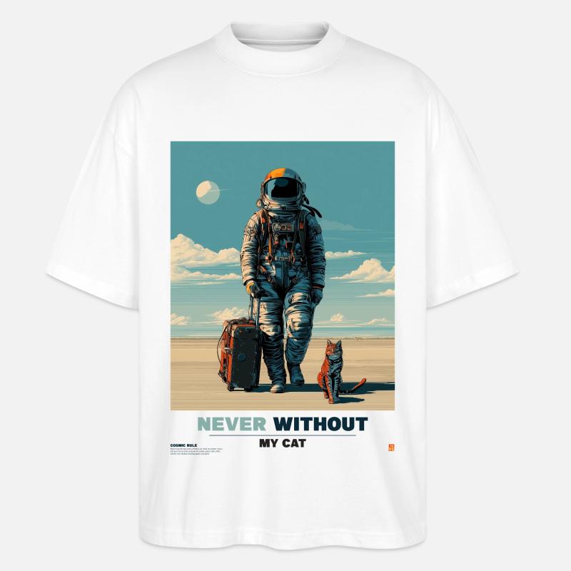 Jamais sans mon chat dans l’espace - T-shirt bio Blaster 2.0 coupe oversize Stanley/Stella Unisexe - blanc