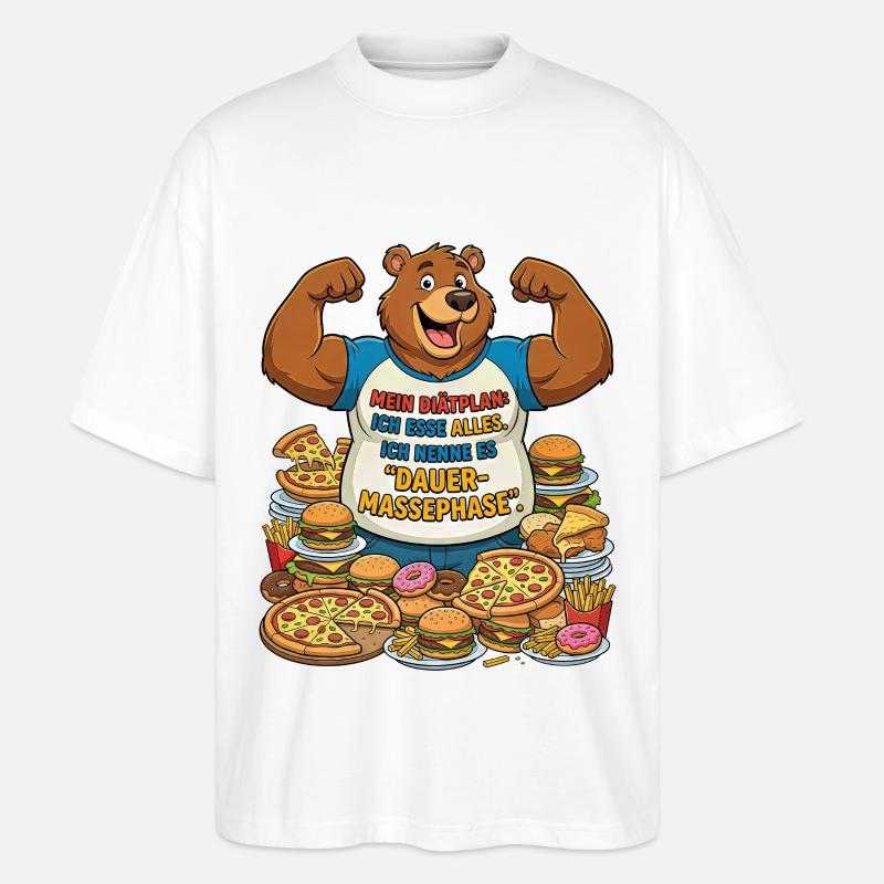 Dauer-Massephase: Bär mit Pizza - Stanley/Stella Oversized Unisex Bio T-Shirt Blaster 2.0 - Weiß