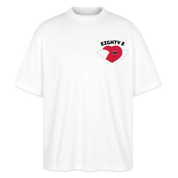 QUATRE-VINGTS 2 - T-shirt bio Blaster 2.0 coupe oversize Stanley/Stella Unisexe - blanc - Devant - Alina (178cm) & Michal (187cm)