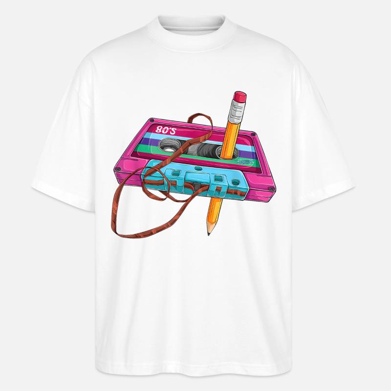 80er Kassette Stift - Stanley/Stella Oversized Unisex Bio T-Shirt Blaster 2.0 - Weiß
