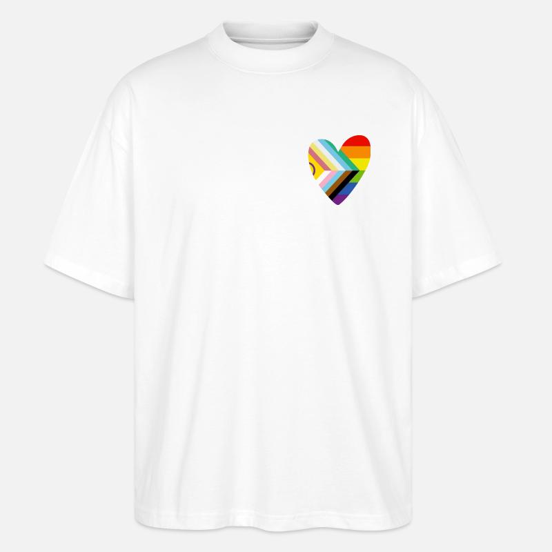 🌈 Herz – Progress Pride & Disability Flag - Stanley/Stella Oversized Unisex Bio T-Shirt Blaster 2.0 - Weiß