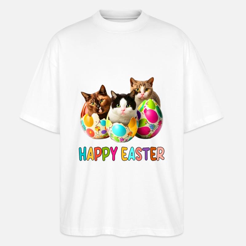 Kittens and Easter Eggs Parade - Stanley/Stella Oversized Unisex Organic T-shirt Blaster 2.0 - white