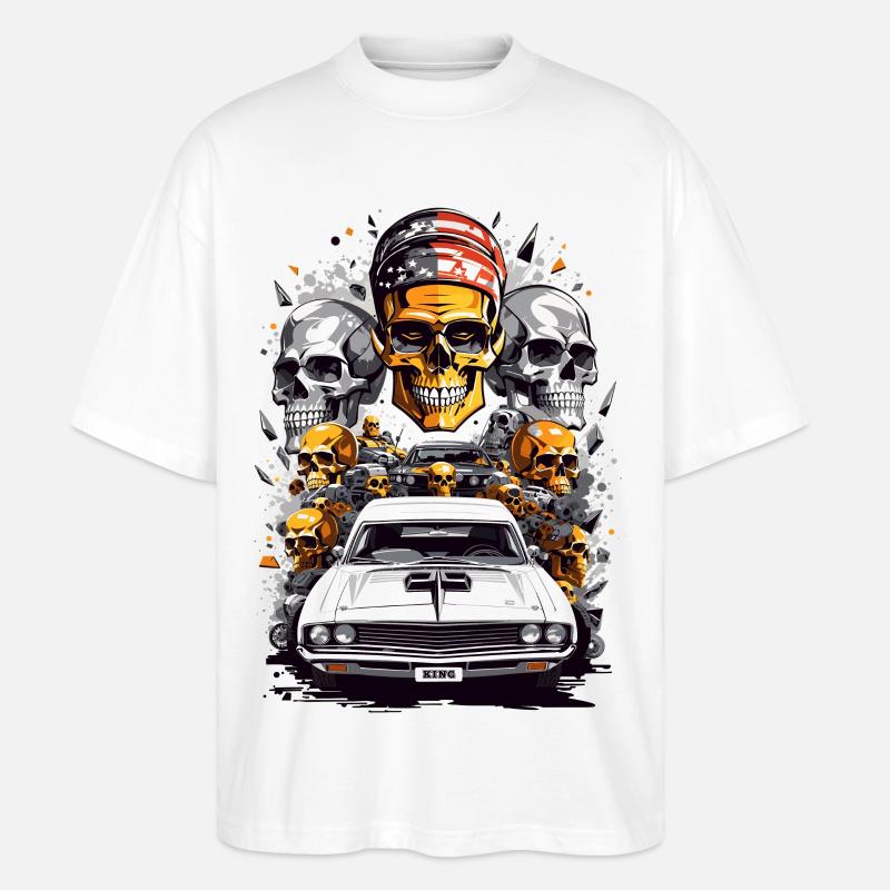 Muscle Car and Skulls - Stanley/Stella Oversized Unisex Bio T-Shirt Blaster 2.0 - Weiß