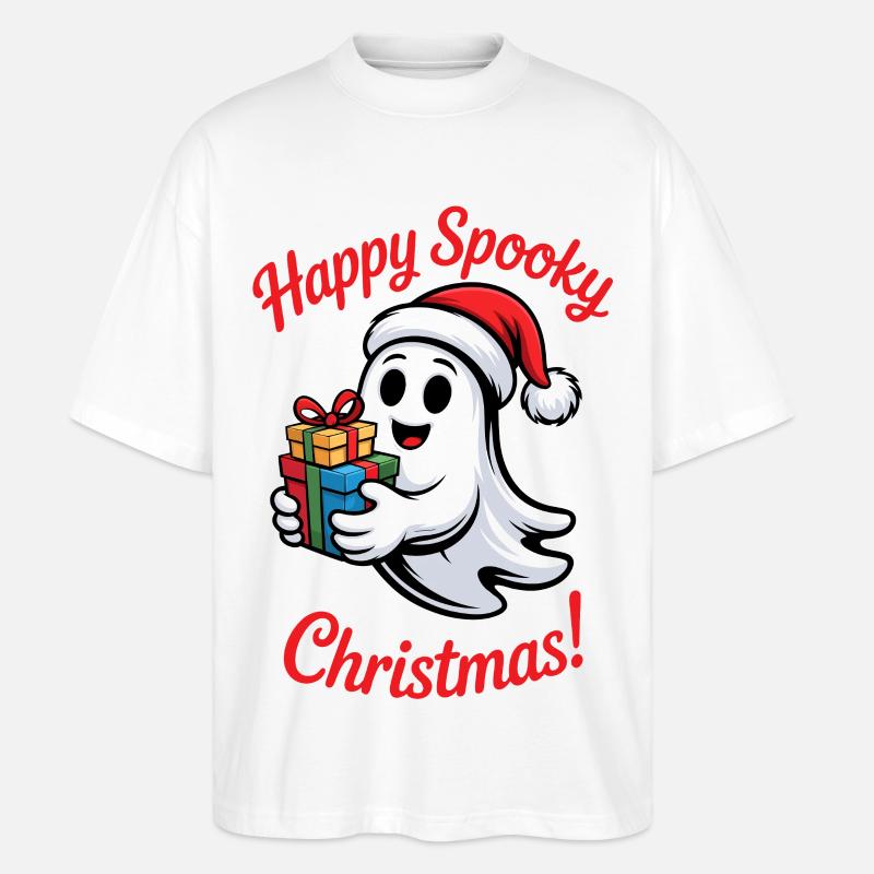 Fantôme de Noël effrayant avec cadeau - T-shirt bio Blaster 2.0 coupe oversize Stanley/Stella Unisexe - blanc