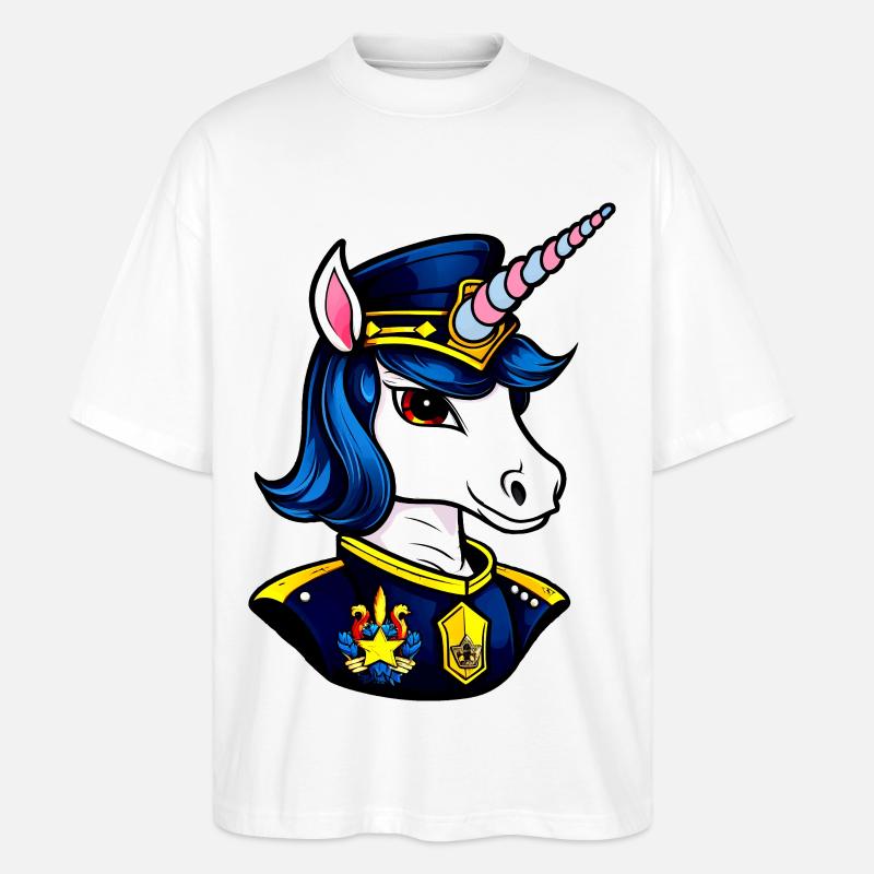 Polizei Einhorn - Stanley/Stella Oversized Unisex Bio T-Shirt Blaster 2.0 - Weiß