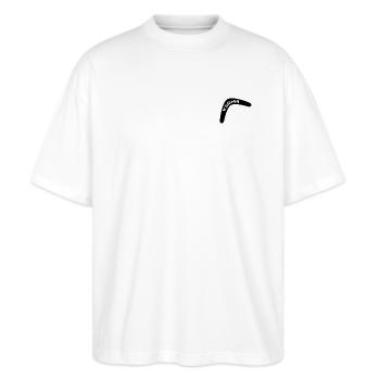 Karma - Bumerang - Stanley/Stella Oversized Unisex Bio T-Shirt Blaster 2.0 - Weiß - Vorne - Alina (178cm) & Michal (187cm)
