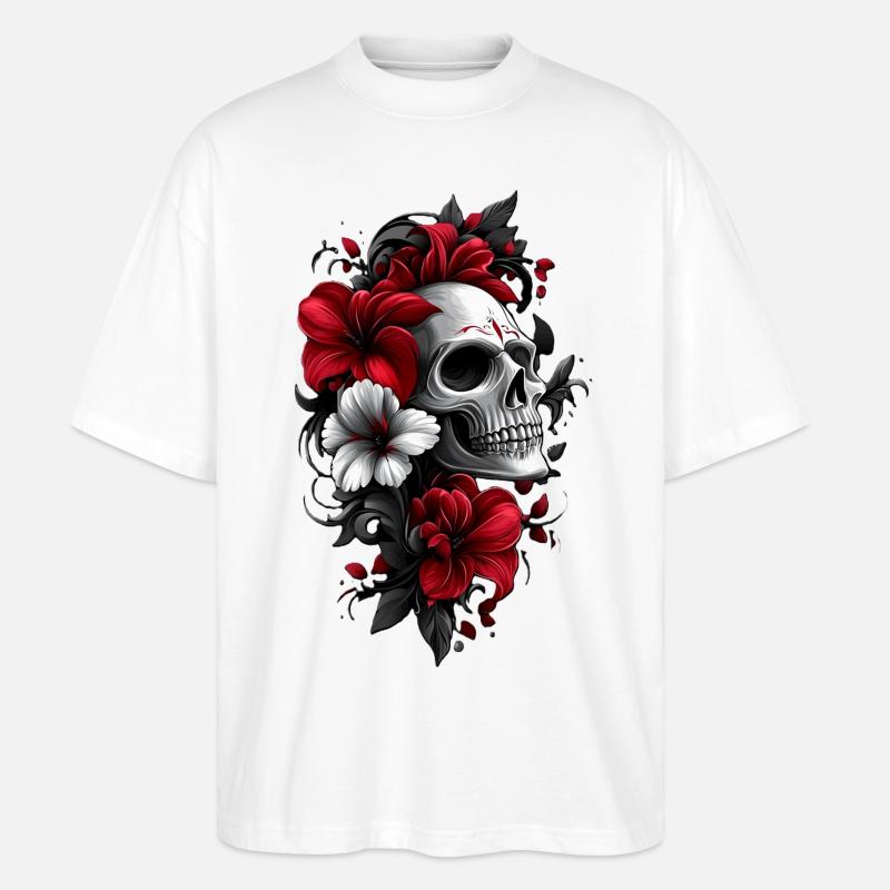 Totenkopf mit Blüten - Stanley/Stella Oversized Unisex Bio T-Shirt Blaster 2.0 - Weiß