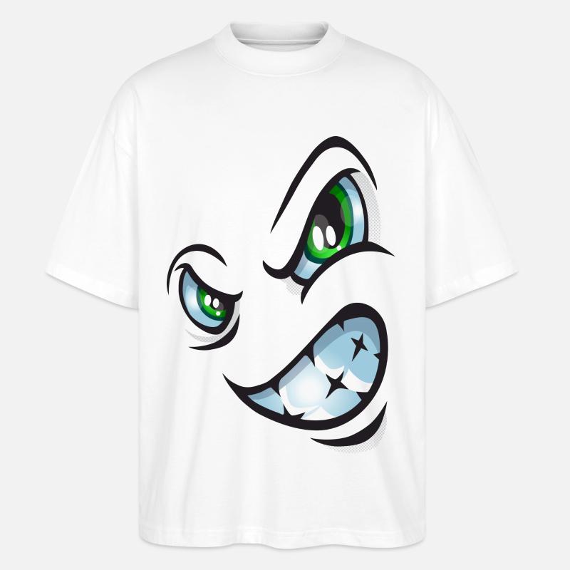 Visage de bande dessinée en colère - T-shirt bio Blaster 2.0 coupe oversize Stanley/Stella Unisexe - blanc