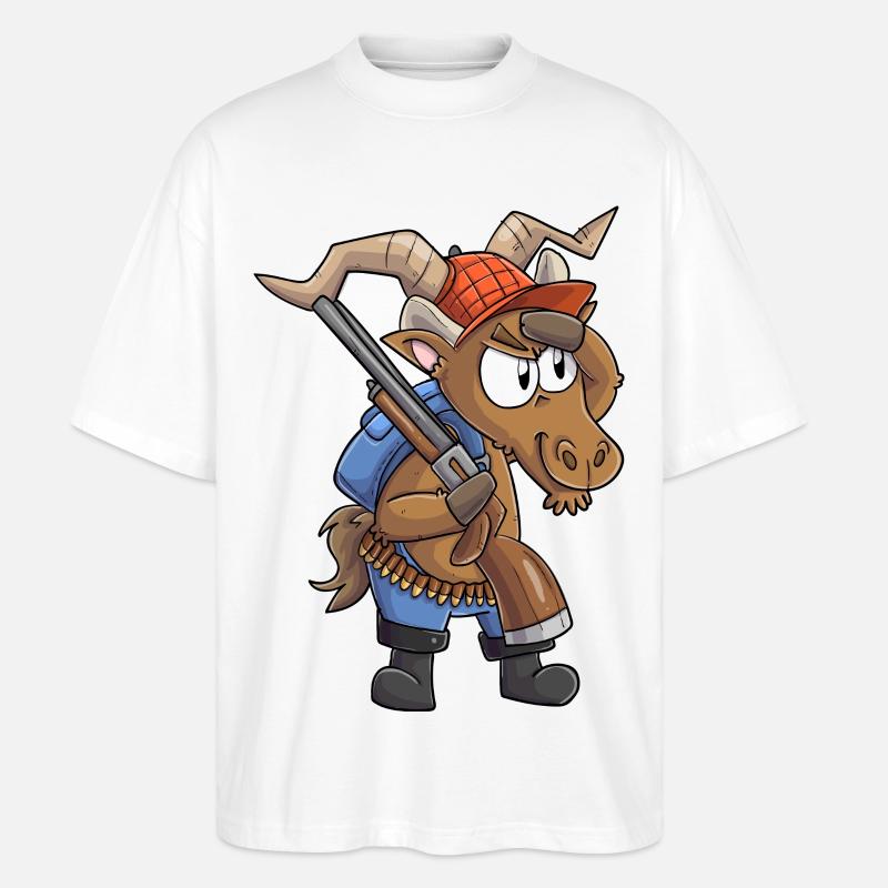 Steinbock Jäger / Steinbock mit Jagdgewehr - Stanley/Stella Oversized Unisex Bio T-Shirt Blaster 2.0 - Weiß