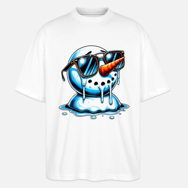 Melting Snowman with Cool Shades - Stanley/Stella Oversized Unisex Organic T-shirt Blaster 2.0 - white