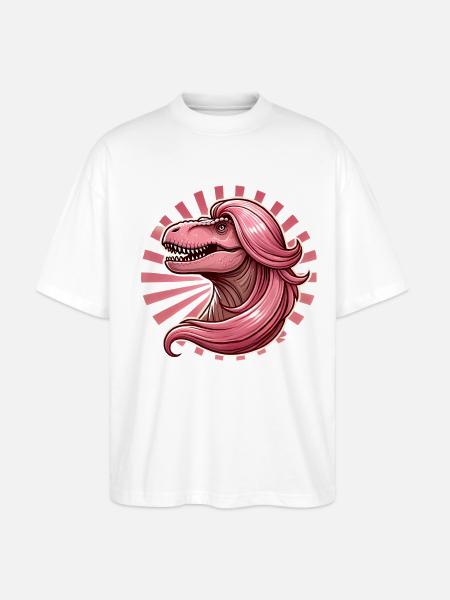 PinkHaired Diva TRex Illustration - Stanley/Stella Oversized Unisex Organic T-shirt Blaster 2.0 - white