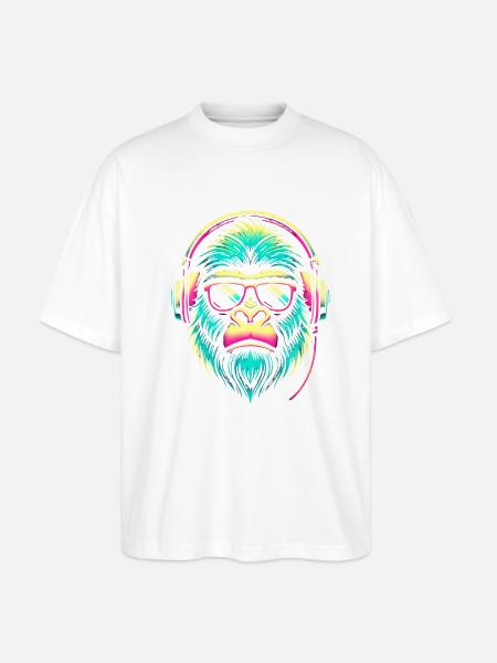 Neon Gorilla avec casque - T-shirt bio Blaster 2.0 coupe oversize Stanley/Stella Unisexe - blanc
