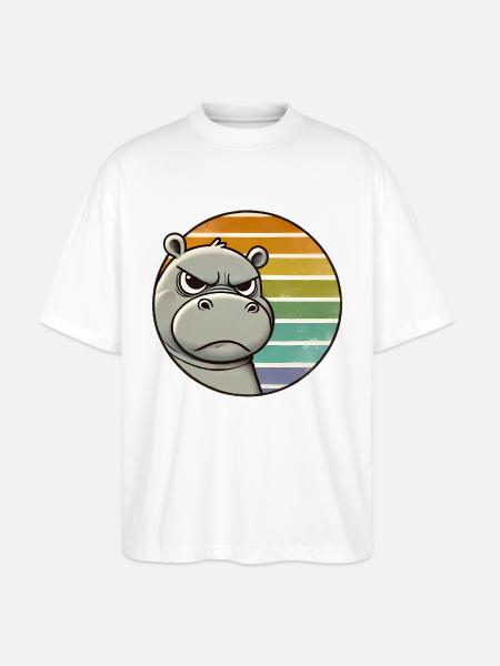 Grumpy Hippo Retro Rainbow Design - T-shirt bio Blaster 2.0 coupe oversize Stanley/Stella Unisexe - blanc