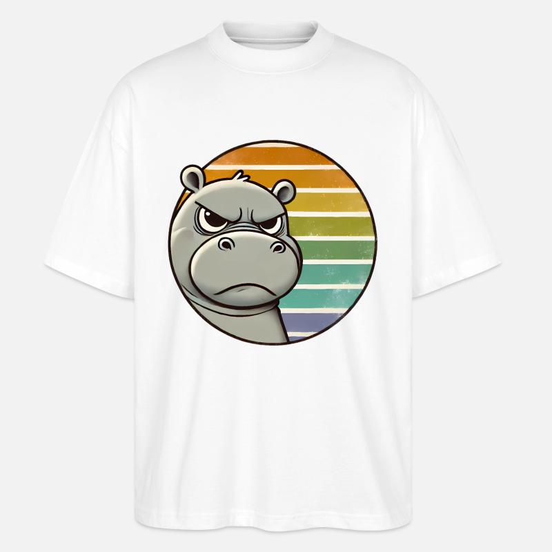 Grumpy Hippo Retro Rainbow Design - Stanley/Stella Oversized Unisex Organic T-shirt Blaster 2.0 - white