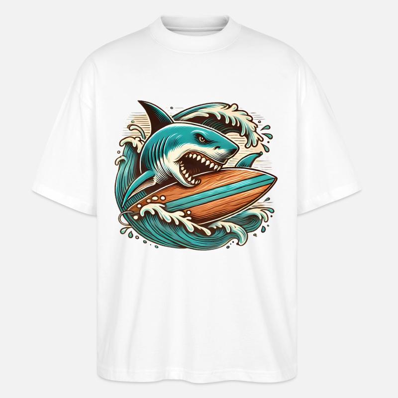 Fierce Shark Surfing Adventure - Stanley/Stella Oversized Unisex Organic T-shirt Blaster 2.0 - white