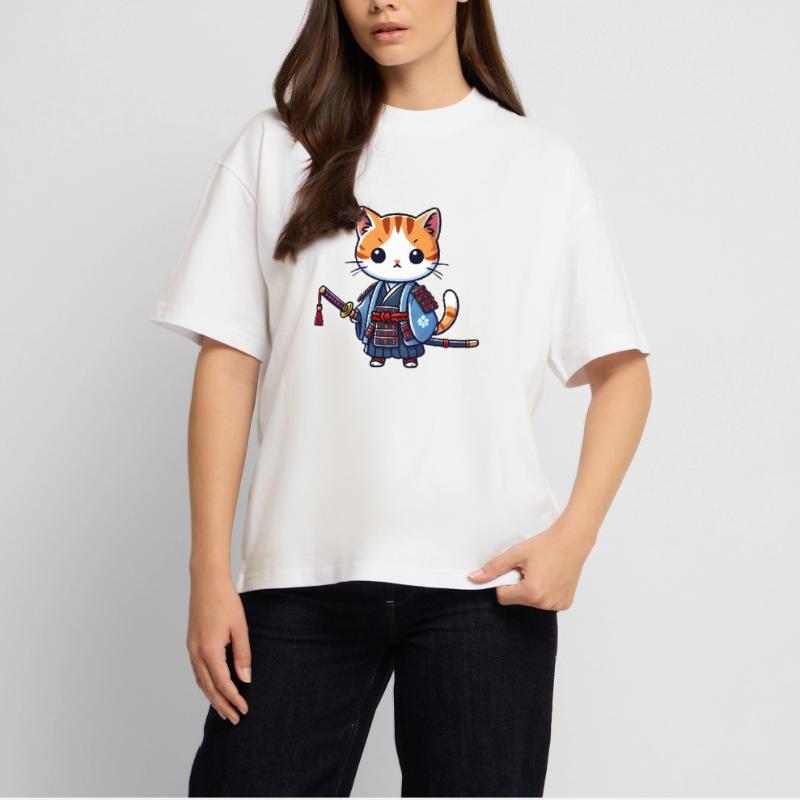 Samurai Cat in Blue Robes with Katana Stanley/Stella Oversized Unisex Organic T-shirt Blaster 2.0