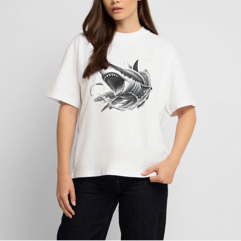 Illustration de requin féroce dans les vagues T-shirt bio Blaster 2.0 coupe oversize Stanley/Stella Unisexe