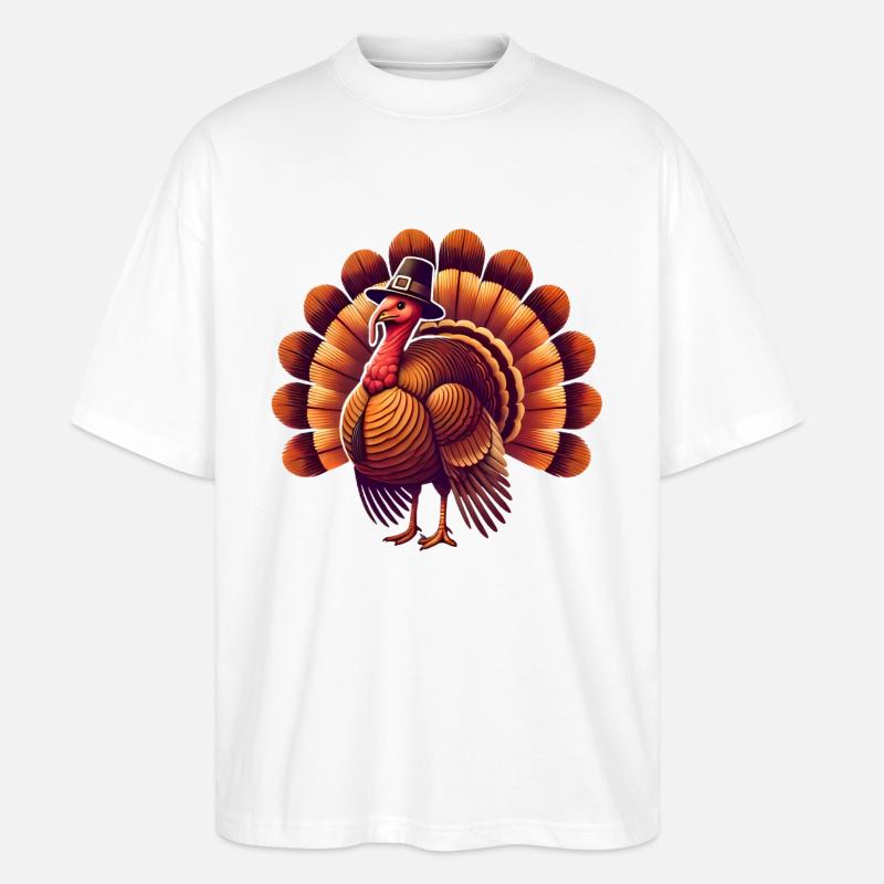 Thanksgiving Turkey with Pilgrim HatThanksgiving - Stanley/Stella Oversized Unisex Organic T-shirt Blaster 2.0 - white