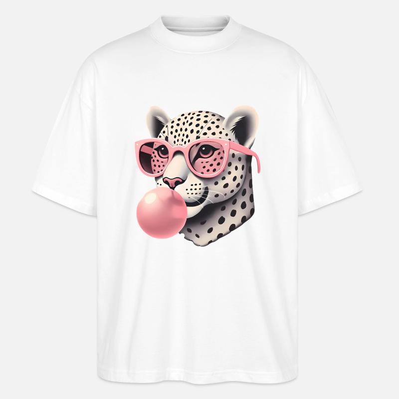 Léopard aux lunettes roses Bubblegum - T-shirt bio Blaster 2.0 coupe oversize Stanley/Stella Unisexe - blanc