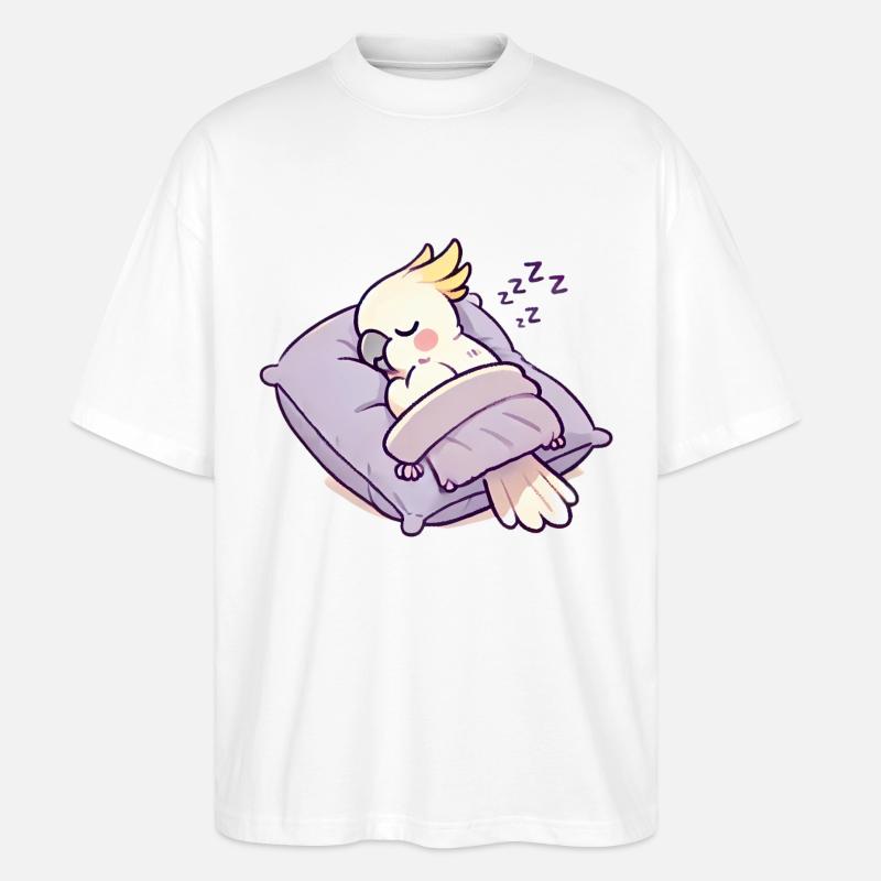 Sleepy Cockatoo Cozy Cartoon Design - Stanley/Stella Oversized Unisex Organic T-shirt Blaster 2.0 - white