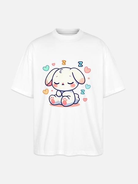 Sleepy Bunny Pastel Illustration - Stanley/Stella Oversized Unisex Organic T-shirt Blaster 2.0 - white