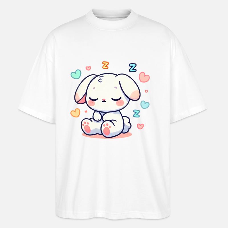 Sleepy Bunny Pastel Illustration - Stanley/Stella Oversized Unisex Organic T-shirt Blaster 2.0 - white