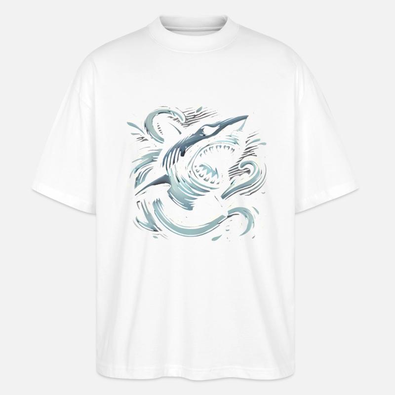 Nightmarish Shark in Dark Waters - Stanley/Stella Oversized Unisex Organic T-shirt Blaster 2.0 - white
