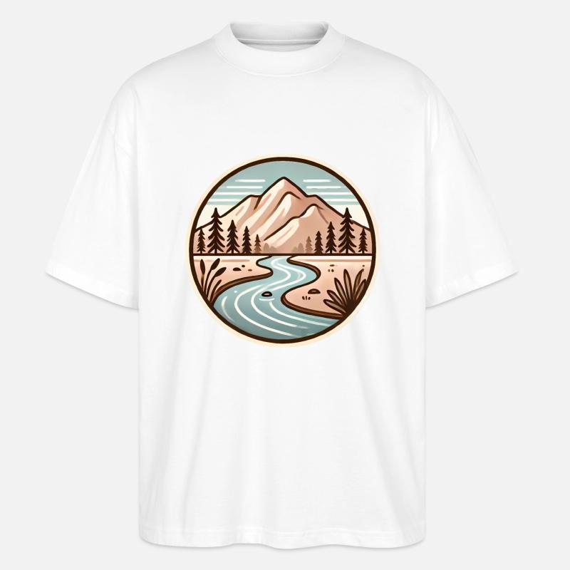 Friedliches Berg-Natur-Abzeichen-Design - Stanley/Stella Oversized Unisex Bio T-Shirt Blaster 2.0 - Weiß