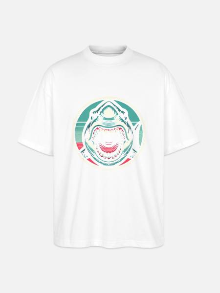 Fearsome Shark Bite Illustration - Stanley/Stella Oversized Unisex Organic T-shirt Blaster 2.0 - white
