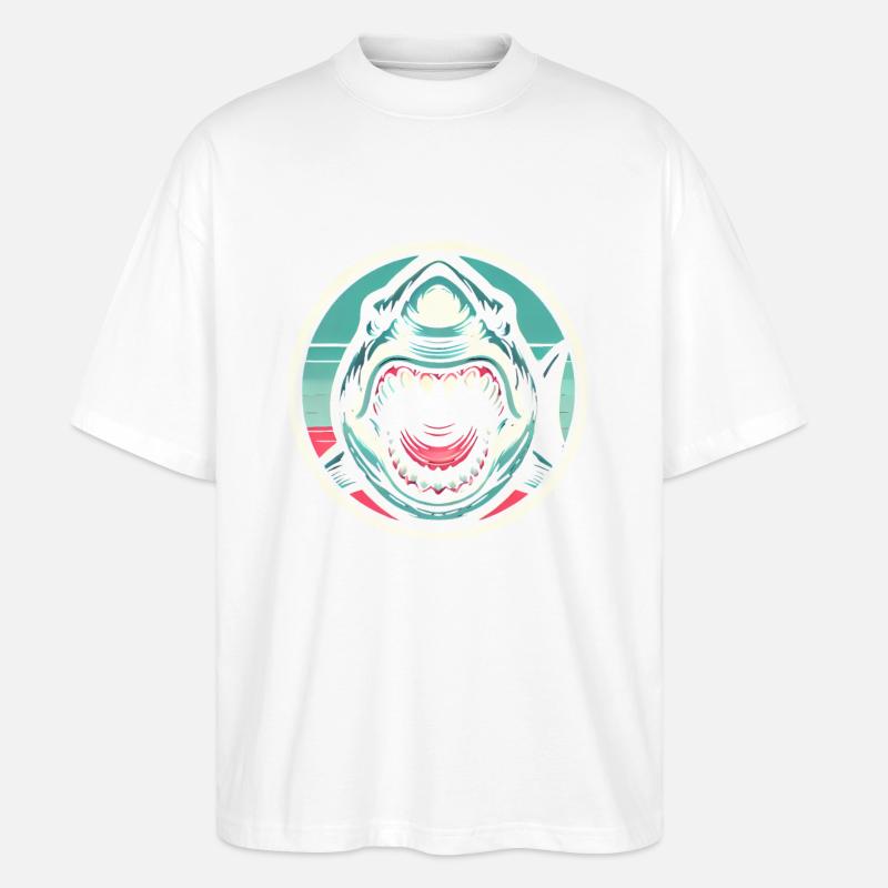 Fearsome Shark Bite Illustration - Stanley/Stella Oversized Unisex Organic T-shirt Blaster 2.0 - white
