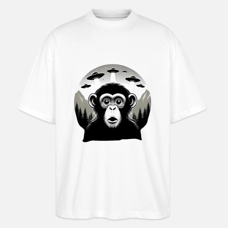 Monkey with UFO - Stanley/Stella Oversized Unisex Organic T-shirt Blaster 2.0 - white