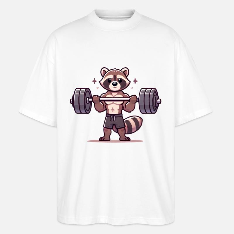 Muscular Raccoon Lifting Weights - Stanley/Stella Oversized Unisex Organic T-shirt Blaster 2.0 - white