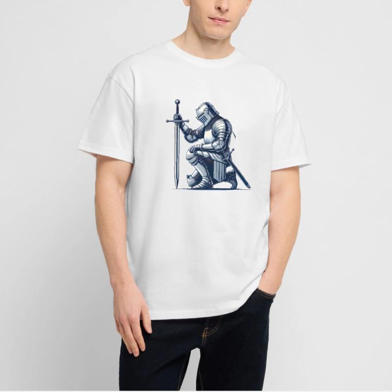 Kneeling Medieval Knight Illustration Stanley/Stella Oversized Unisex Organic T-shirt Blaster 2.0