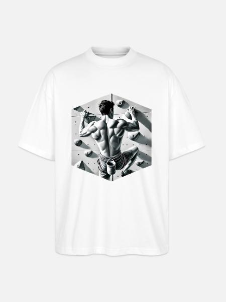 Graustufen-Kletterer-Illustration - Stanley/Stella Oversized Unisex Bio T-Shirt Blaster 2.0 - Weiß