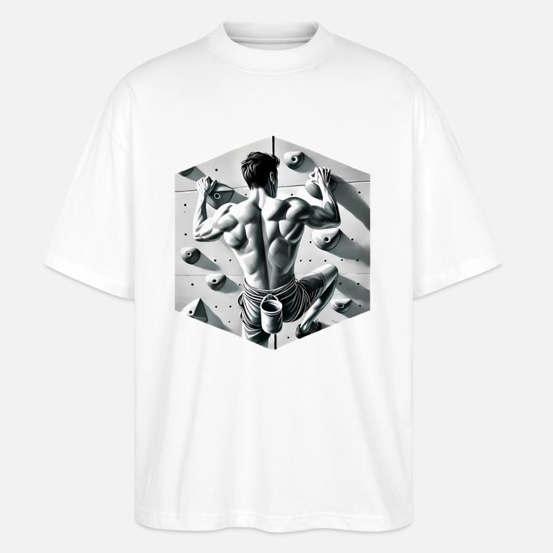 Grayscale Rock Climber Illustration - Stanley/Stella Oversized Unisex Organic T-shirt Blaster 2.0 - white