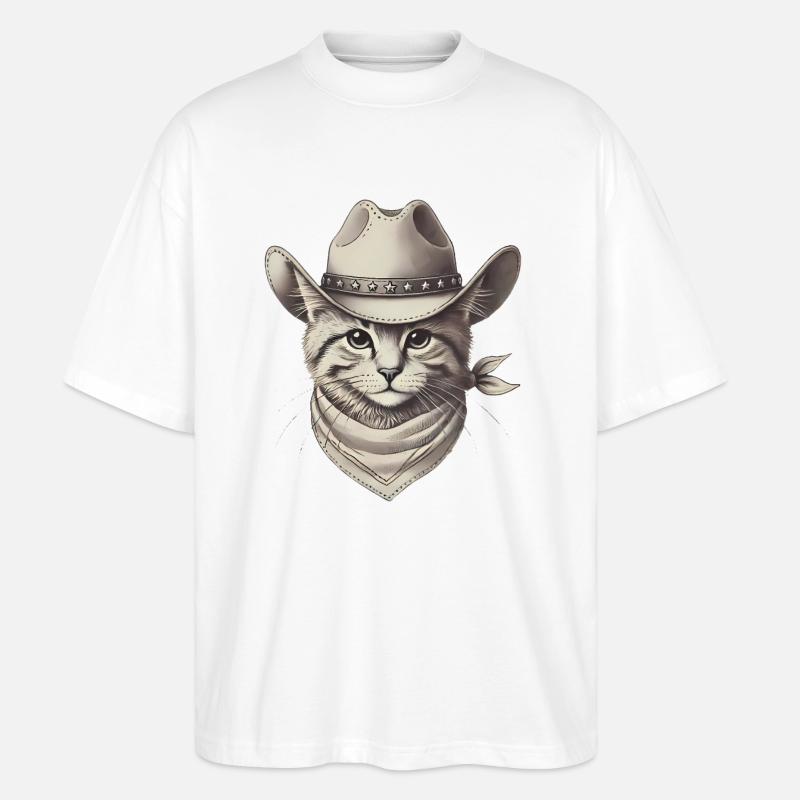 Cowboy Cat Illustration Design - Stanley/Stella Oversized Unisex Organic T-shirt Blaster 2.0 - white