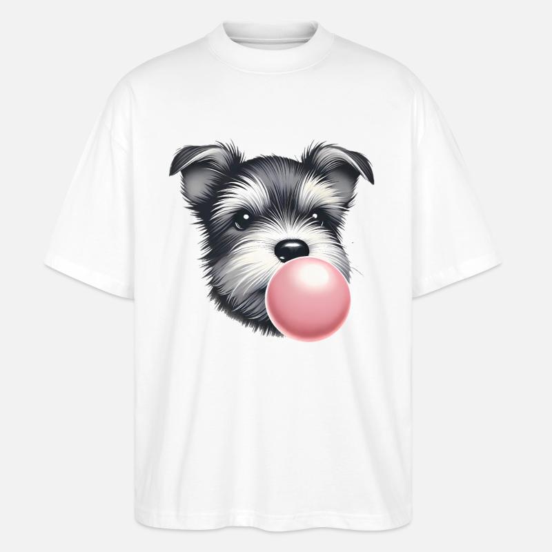 Playful Terrier with Bubble Gum - Stanley/Stella Oversized Unisex Organic T-shirt Blaster 2.0 - white