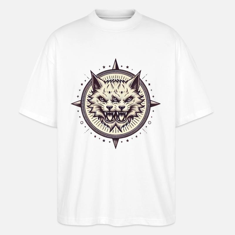 DoubleHeaded Gothic Cat Emblem - Stanley/Stella Oversized Unisex Organic T-shirt Blaster 2.0 - white