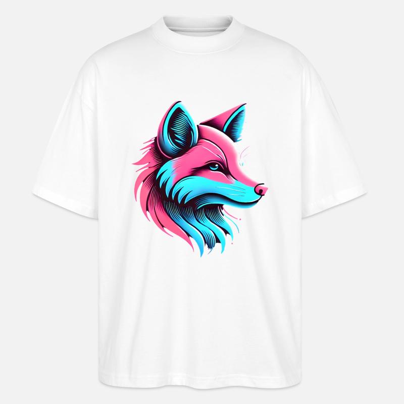 Neon Fox Glow Artistic Design - Stanley/Stella Oversized Unisex Organic T-shirt Blaster 2.0 - white