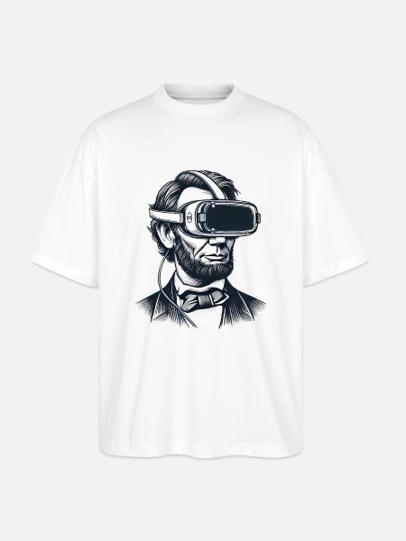 Lincoln in VR Headset Retro Design - Stanley/Stella Oversized Unisex Organic T-shirt Blaster 2.0 - white