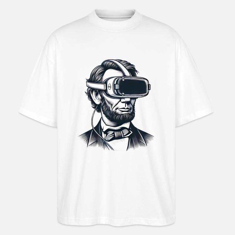 Lincoln im VR-Headset Retro-Design - Stanley/Stella Oversized Unisex Bio T-Shirt Blaster 2.0 - Weiß