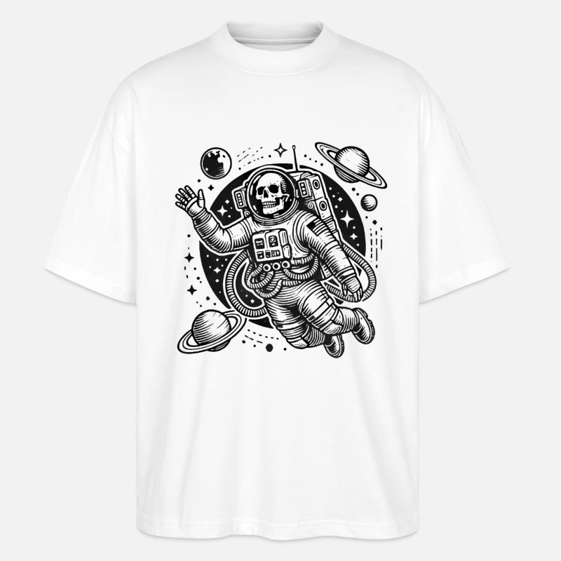 Astronaute squelette flottant dans l’espace - T-shirt bio Blaster 2.0 coupe oversize Stanley/Stella Unisexe - blanc