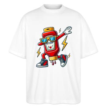 Conception de bouteille de ketchup Dab - T-shirt bio Blaster 2.0 coupe oversize Stanley/Stella Unisexe - blanc - Devant - Alina (178cm) & Michal (187cm)