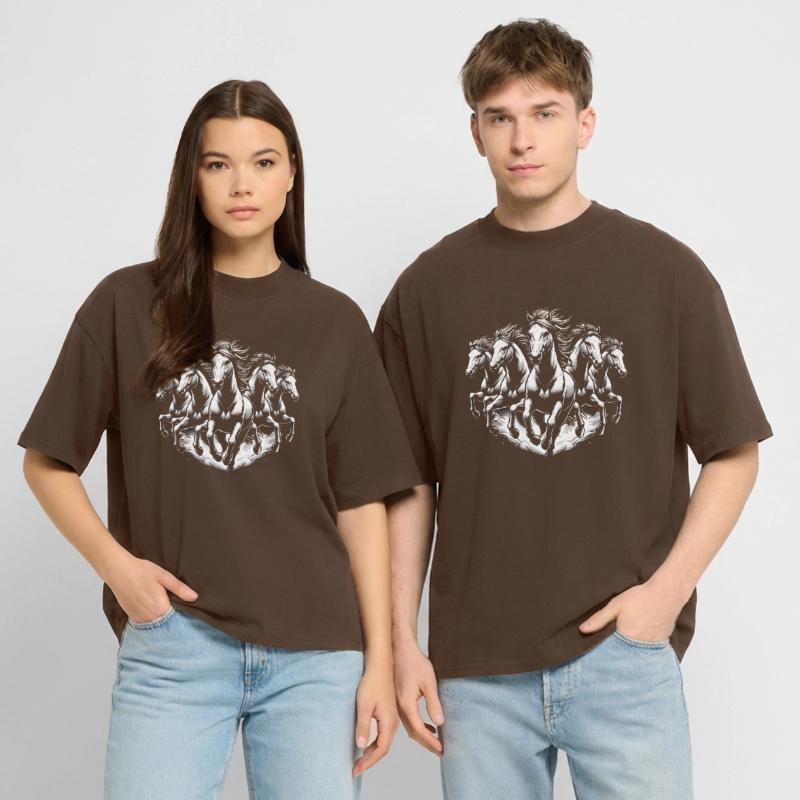 Running Horses Dynamic Black White Design Stanley/Stella Oversized Unisex Organic T-shirt Blaster 2.0