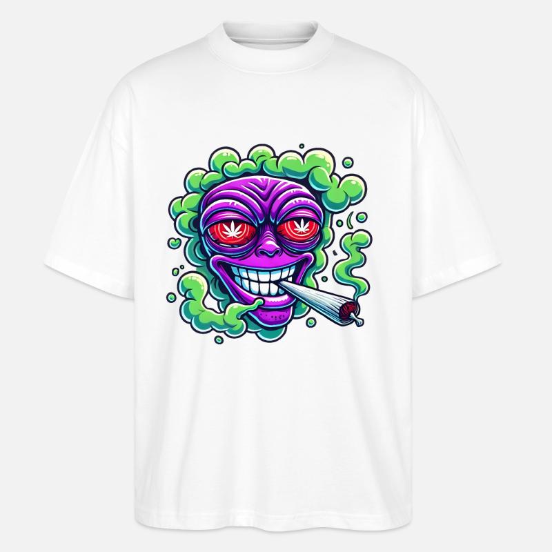Alien Smoke Head Cartoon Sticker - Stanley/Stella Oversized Unisex Organic T-shirt Blaster 2.0 - white