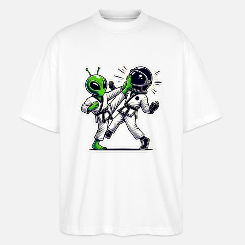 Alien vs Astronaut Karate Battle - Stanley/Stella Oversized Unisex Organic T-shirt Blaster 2.0 - white