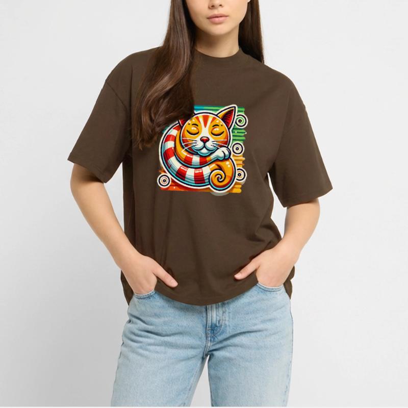Conception d'autocollant PopArt de chat endormi T-shirt bio Blaster 2.0 coupe oversize Stanley/Stella Unisexe