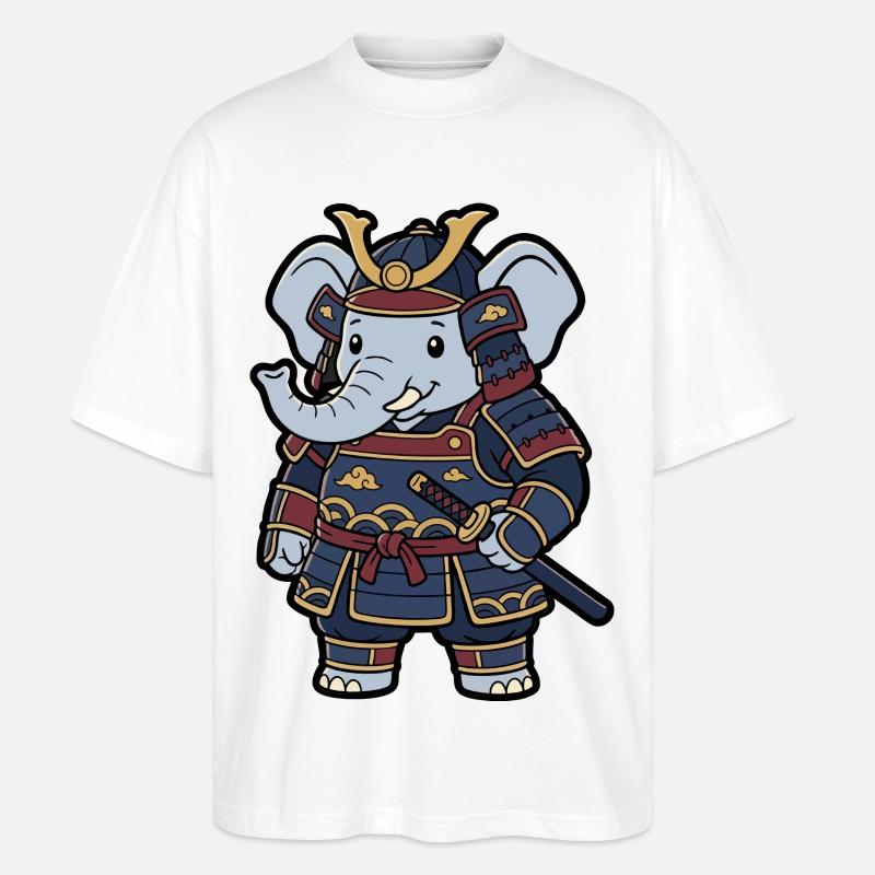Elefant-Samurai in Krieger-Rüstung - Stanley/Stella Oversized Unisex Bio T-Shirt Blaster 2.0 - Weiß