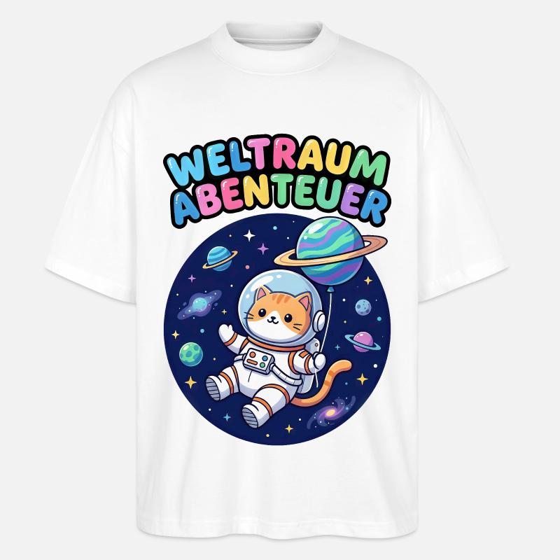 Chat Aventurier de l’Espace - T-shirt bio Blaster 2.0 coupe oversize Stanley/Stella Unisexe - blanc